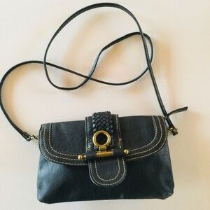 Chaps Black Leather Look Crossbody  Clutch